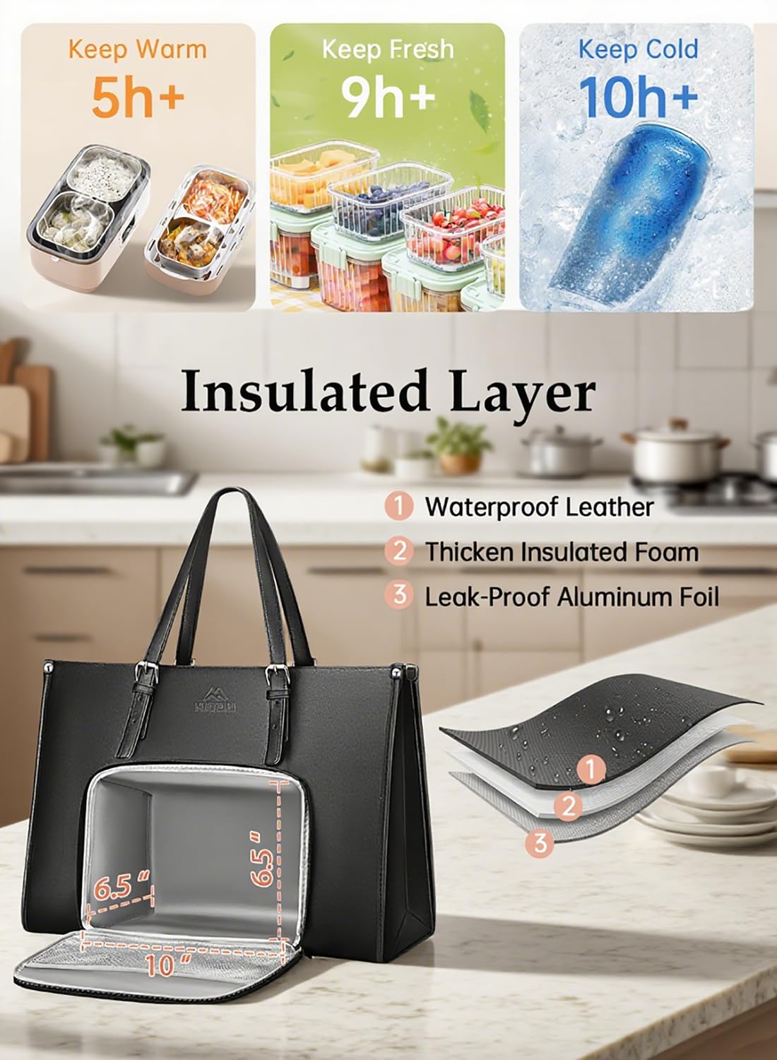 MATEIN 15.6 Inch Laptop Tote Bag with Insulated Lunch Compartment for Women
