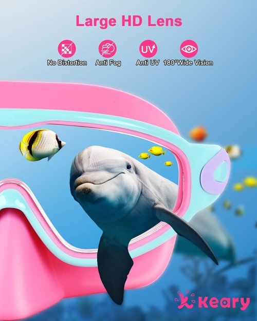 Keary Kids Swim Goggles with Nose Cover Swimming Goggles for Kids 6-14 8-12 Age 4-7 3-6 Toddler Boys Girl Youth Child Snorkel Mask Anti Fog Diving Masks Pool Water Glasses Round Frame Leakproof