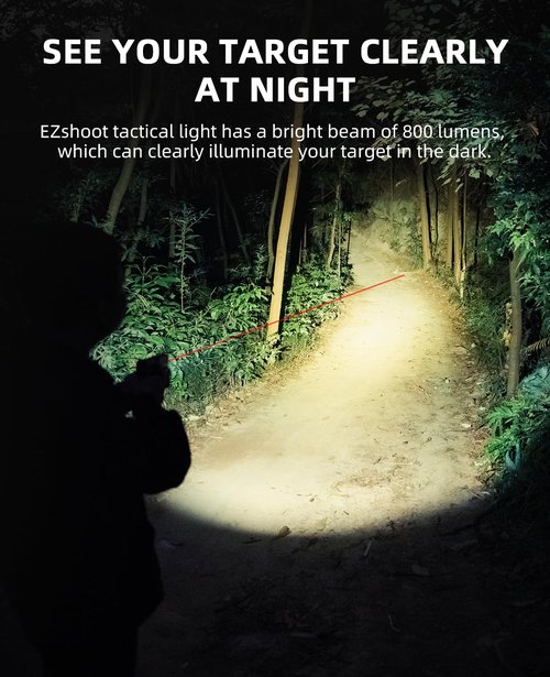 EZshoot 800 Lumens Pistol Light Laser Combo Rechargeable, Compact Pistol Flashlight with Slidable Rail Compatible with Glock and Picatinny Rail, Tactical Flashlight with Red Laser Beam