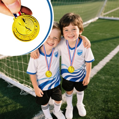 30 Pcs Gold Winner Medals Bulk for Kids, Trophy Team Prize Gifts, Children's Plastic Golden Awards Medals with Neck Ribbon for Sports, Games Competitions, Party Favors and Decorations