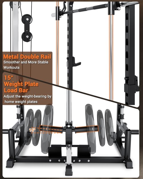 Smith Machine with LAT Pulldown Machine, Multi-Functional Power Cage with Full Body Training Attachments, Heavy Duty Squat Rack for Home Gym Strength Training