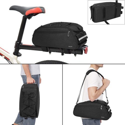 MOSISO Bike Rack Bag, Waterproof Bicycle Trunk Pannier Rear Seat Pouch Cycling Bike Carrier Backseat Storage Luggage Saddle Shoulder Bag, Black