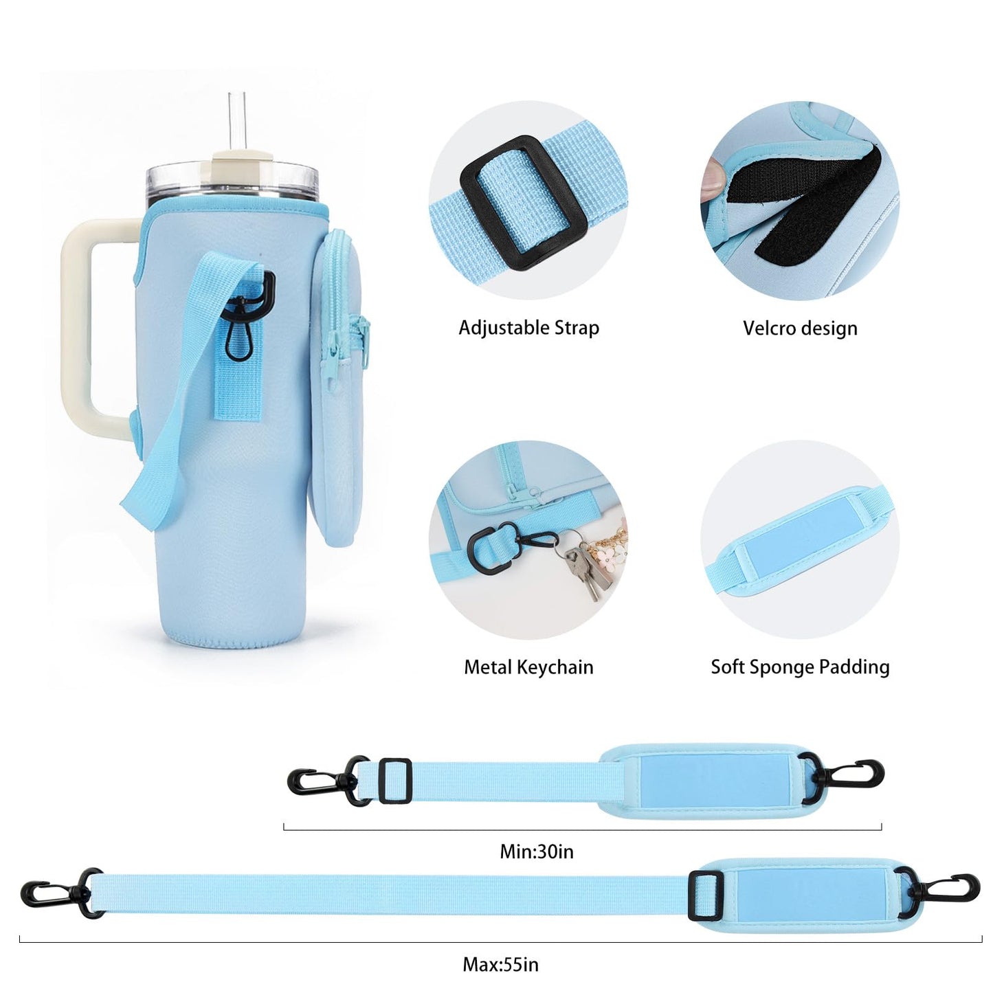 GOEWY Water Bottle Carrier Bag for Stanley 40 oz Tumbler with Phone Pocket Neoprene Water Bottle Holder with Shoulder & Handheld Strap Stanley Cup Accessories