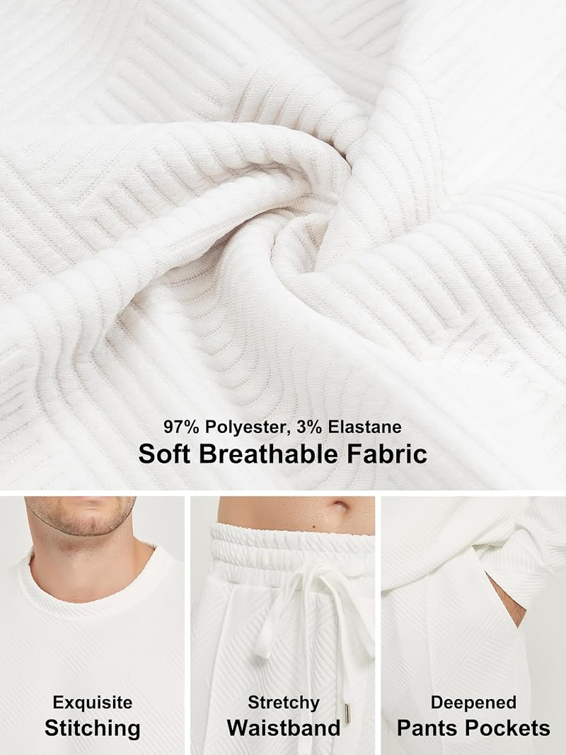 Men's 2-Piece Sweatset - Long Sleeve Sweatshirt & Joggers, All White - Large (Variation of THIS listing)