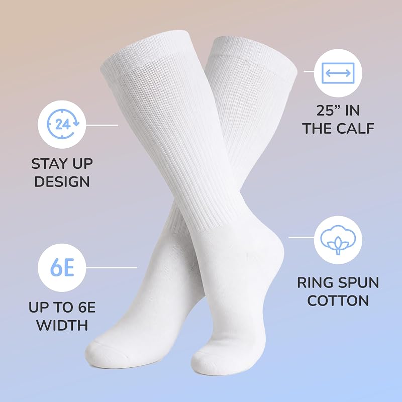 Extra Wide Athletic Socks 3 Pack - White, Large, Up to 6E Width, Made in USA