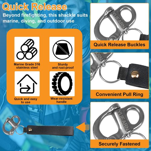 YUEARN Quick Release Clip Shackle for SCBA Mask, Firefighter Accessories, Quick Release Lanyard, Marine Grade 316 Stainless Steel Shackle (2)