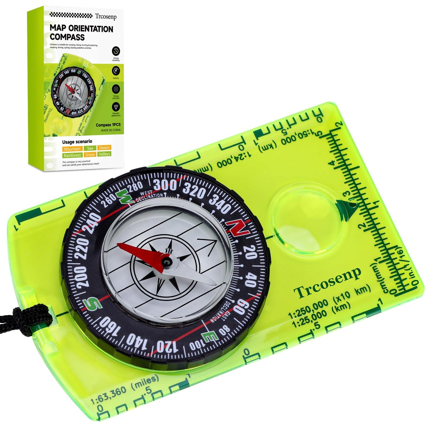 Outdoor Compass with Adjustable Declination, Magnifier, Ruler, Scale, Multifunctional Kids Waterproof Compass for Map Reading, Hiking, Camping, Navigation and Survival.
