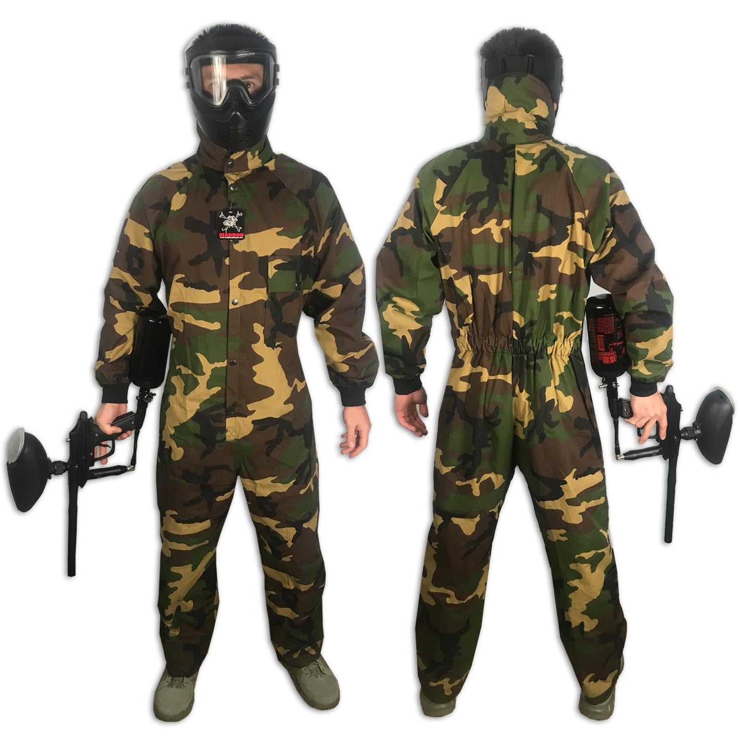 Maddog Durable Ripstop Step-In Coveralls | Full Body Paintball, Airsoft, Mechanic, Outdoor Work Protective Wear Jumpsuit - Camoflauge - Small