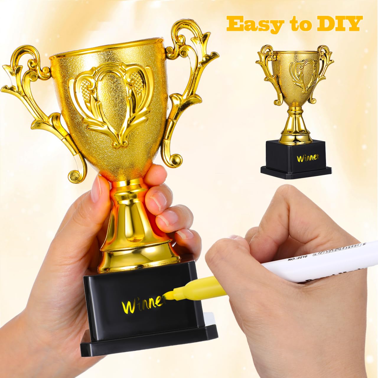 Garneck 3 Pack 7-Inch Golden Trophy Award Set: Small Plastic Trophy Cups with Base for Kids Sports School Events Game Nights and Celebrations Fun Trophies for Recognition Rewards Party Favor