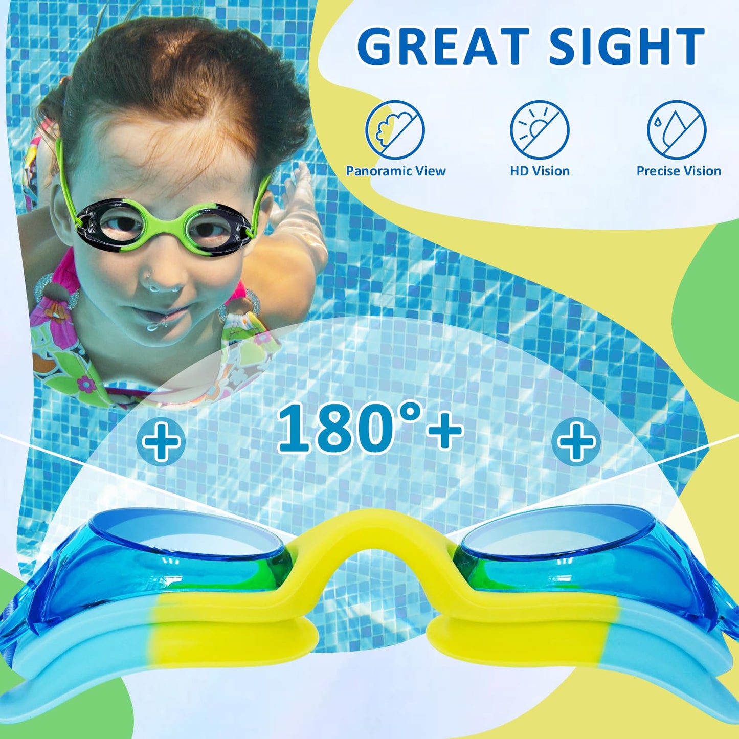XDX Kids Swim Goggles, 3 Pack Swim Goggles with Adjust Bungee Strap, No Leaking Anti Fog Kids Goggles for Boys Girls Age 3-14