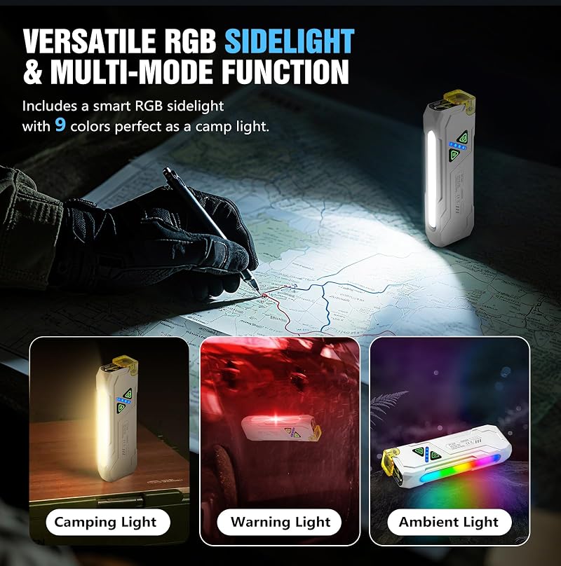 EDC Flat Rechargeable Flashlight with UV & RGB, Dual Switch, Magnetic Clip – White (Variation: RGB White+1+Compact)