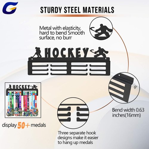 GENOVESE Medal Holder Display Hanger Rack for Hockey,Super Sturdy Black Steel Metal,Wall Mounted Over 50 Medals