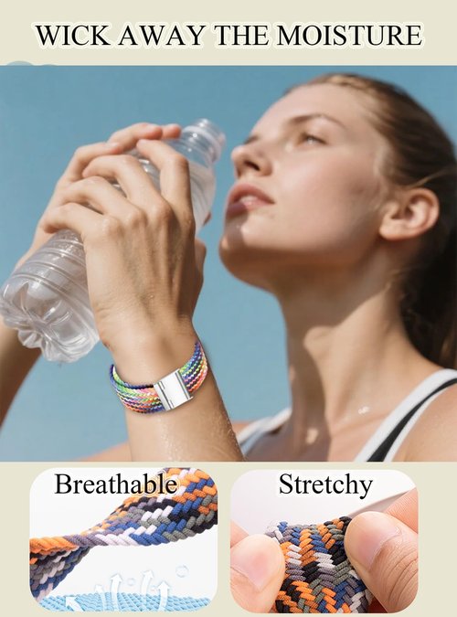 Yeahxing Braided Bands for Fitbit Versa4 - Compatble with Fitbit Versa 4/Versa 3/Sense 2/Sense1, Stretchy Braided Nylon Wristband, Secured Metal Clasp Sport Strap for Women Men, Durable, Breathable
