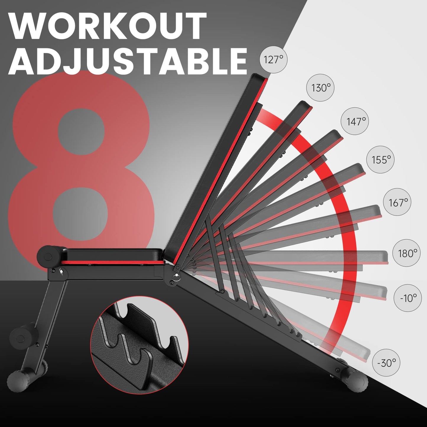 PASYOU Adjustable Weight Bench for Home Gym, 500LBS Capacity Foldable Workout Bench with Incline & Decline Flat, Compact Utility Workout Bench for Small Space Apartment Room Strength Training, Black