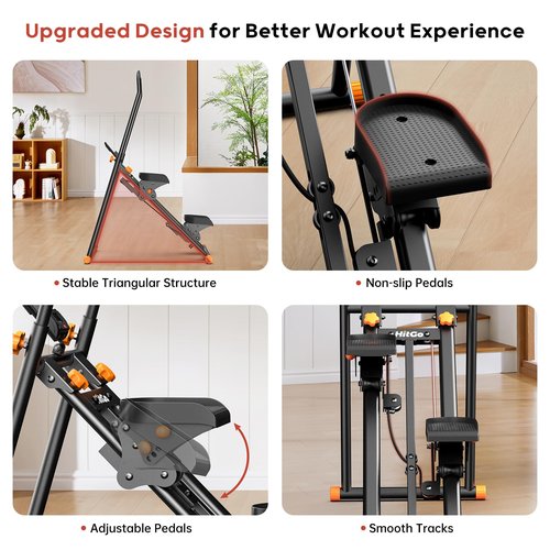 HitGo Foldable Stair Stepper Machine - Vertical Stair Climber for Home Gym, Full-Body Cardio Workout Equipment with Adjustable Handlebar & Pedals, Extended Step Range Design