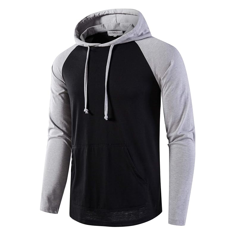 SIR7 Men's Lightweight Hooded Sweatshirt Pullover – Black/Grey, Medium