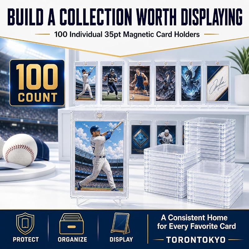 100ct Magnetic Card Holder for Trading Cards - 35pt, 2.52 x 3.52 Inner, 4.33 x 2.87 Outer, Ultra-Transparent Display - Variation: 100 Pieces