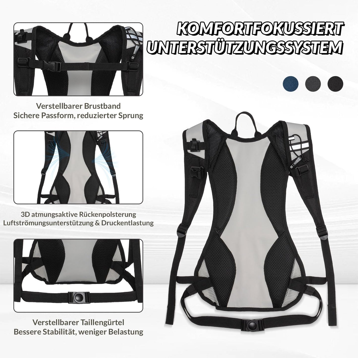 Runlight Running Vest,Lightweight Adjustable Chest Pack with Pistol Holster, Pack with 1.5L Water Bladder, Reflective Running Hydration Vest (W230-Black, One Size)