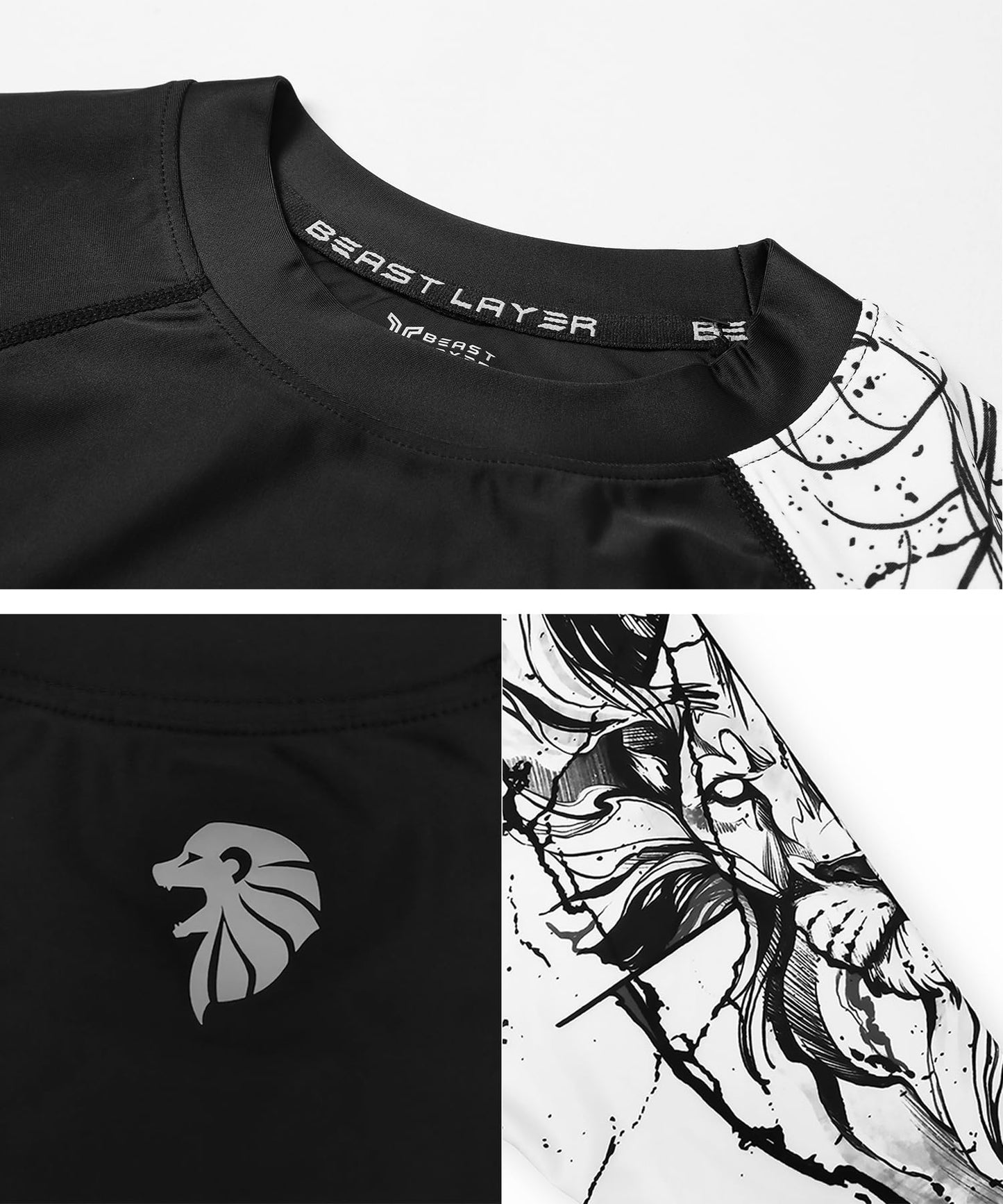ADOREISM Long Sleeve Rash Guard for Men UPF 50+ Quick-Dry Compression Swim Shirt (Black Lion, 2XL)