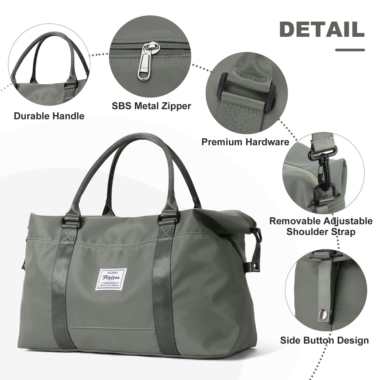 Travel Duffel Bag,Weekender Overnight Bag for Women,Carry-on Bag with Wet Pocket,Gym Bag,Extra Large,Olive Green