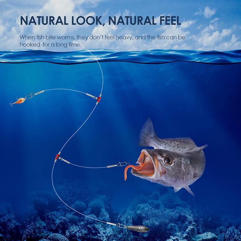 Luroad 18pc Fishing Leader Rig Set with 50lb Mainline, 20lb Arm, Swivels & Crimps - 2-Arm Red