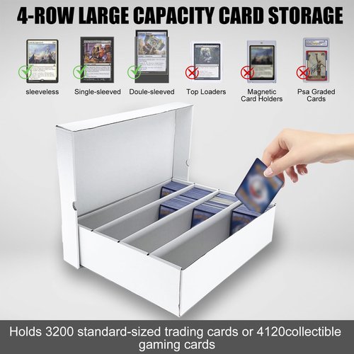 XRACV 4 Row Trading Card Storage Box, 5 Pack 3200 Count White Cardboard Storage Box with Divider for Basketball/MTG/TCG/Sports/Game Cards Organizer and Collection