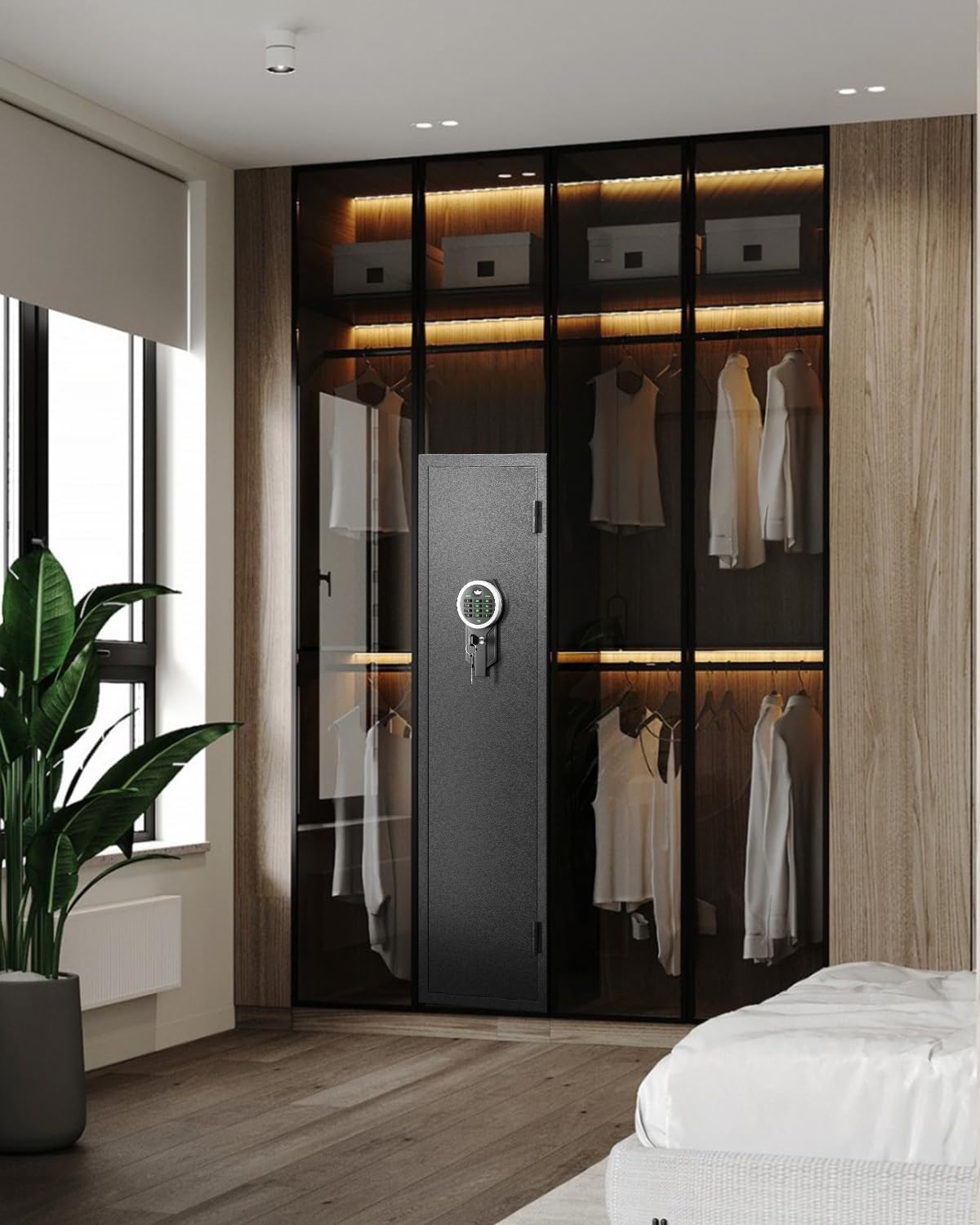 Kavey 5-8 Gun Safe, Long Gun Safe for Home Rifle and Pistols with Backlit Keypad, Quick Access Gun Cabinet with LED Light and Removable Shelf