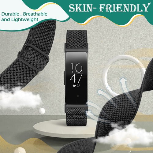Huamanlou Adjustable Elastic Nylon Sport Bands Compatible with Fitbit Inspire 3/Inspire 2/Inspire/Inspire HR/Ace 2/Ace 3, Soft Loop Stretchy Straps Replacement Wristbands for Women Men