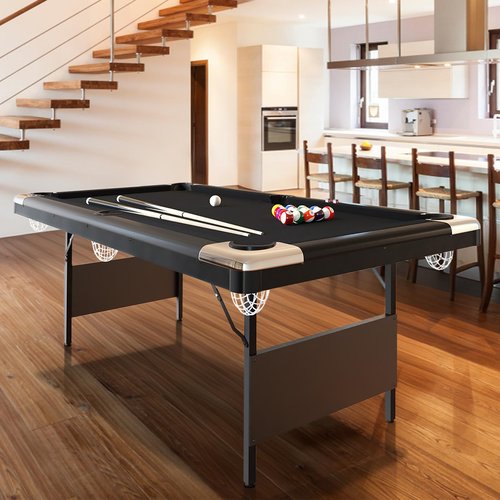 GarveeLife 6 or 7 Ft Billiards Table, Adults Folding Billiards Tables, Pool Tables for Full Size, Pool Table Set for Family Game Room, Adult Rrec Room, Basements, Man Cave or Garage, Black
