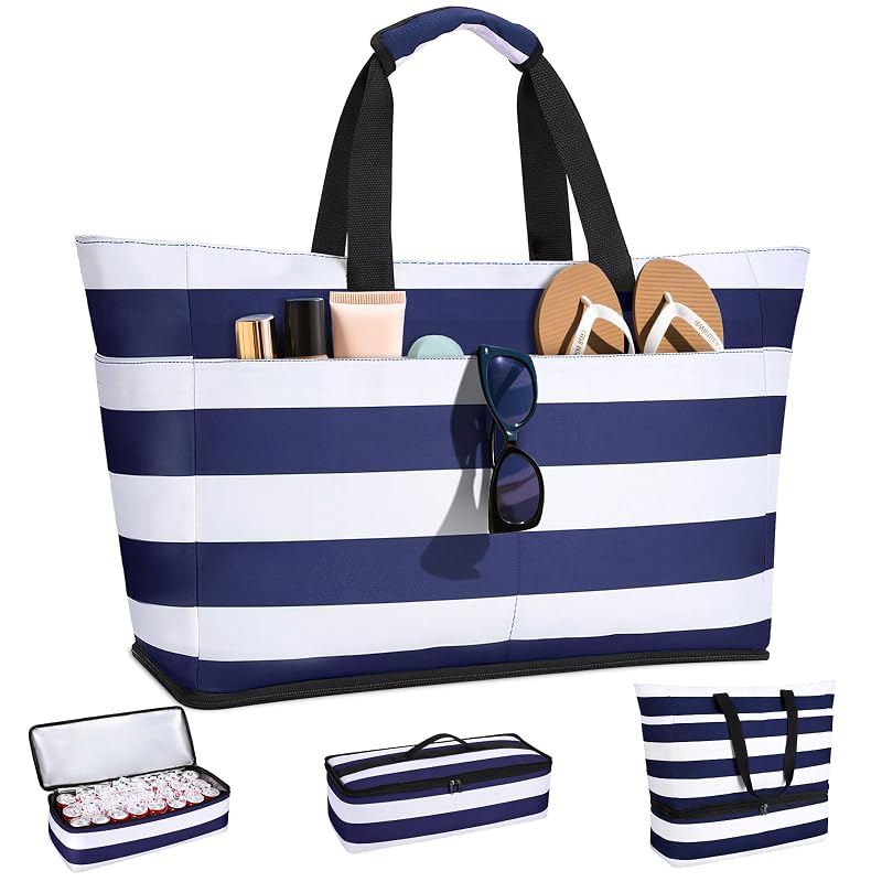 54L Beach Bag with Detachable Cooler Navyblue – Waterproof Sandproof Duffle for Beach, Pool & Travel