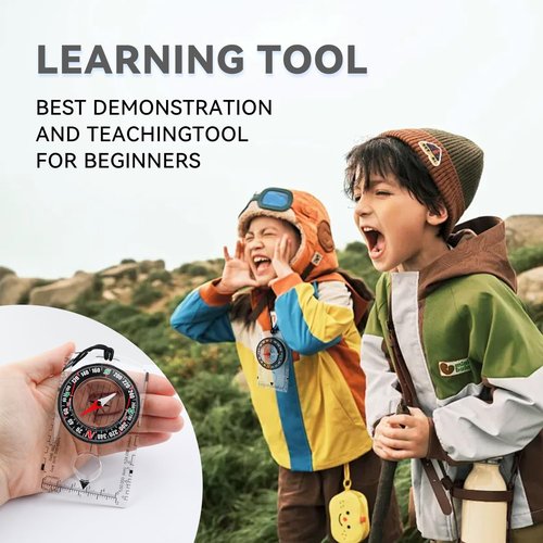 Orienteering Compass, Wilderness Survival Compass for Kids- Magnetic Gear Set Navigation Map- Backpacking Camping Hunting Survival (Clear)