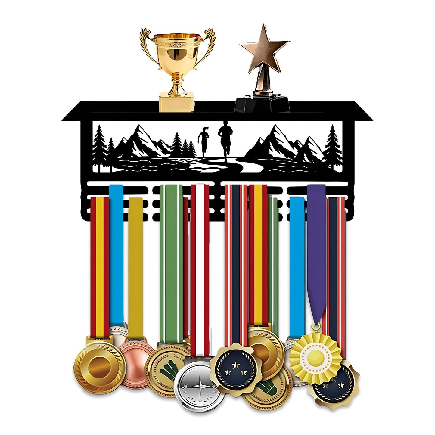 Resama Running Medal Hanger Display and Trophy Shelf for Awards Ribbons Medal Sports Themed Race Ribbon Holder for Wall-Medal Hanger Display Award Rack-Metal Hanger Display for Boy Girl Kid