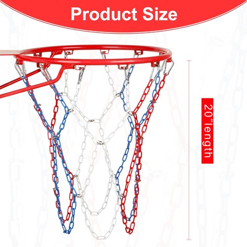 Basketball Net Heavy Duty Replacement,Carbon Steel Chain Basketball net, Anti-Rust Use Indoor Outdoor Standard 12 Loops Basketball Hoop