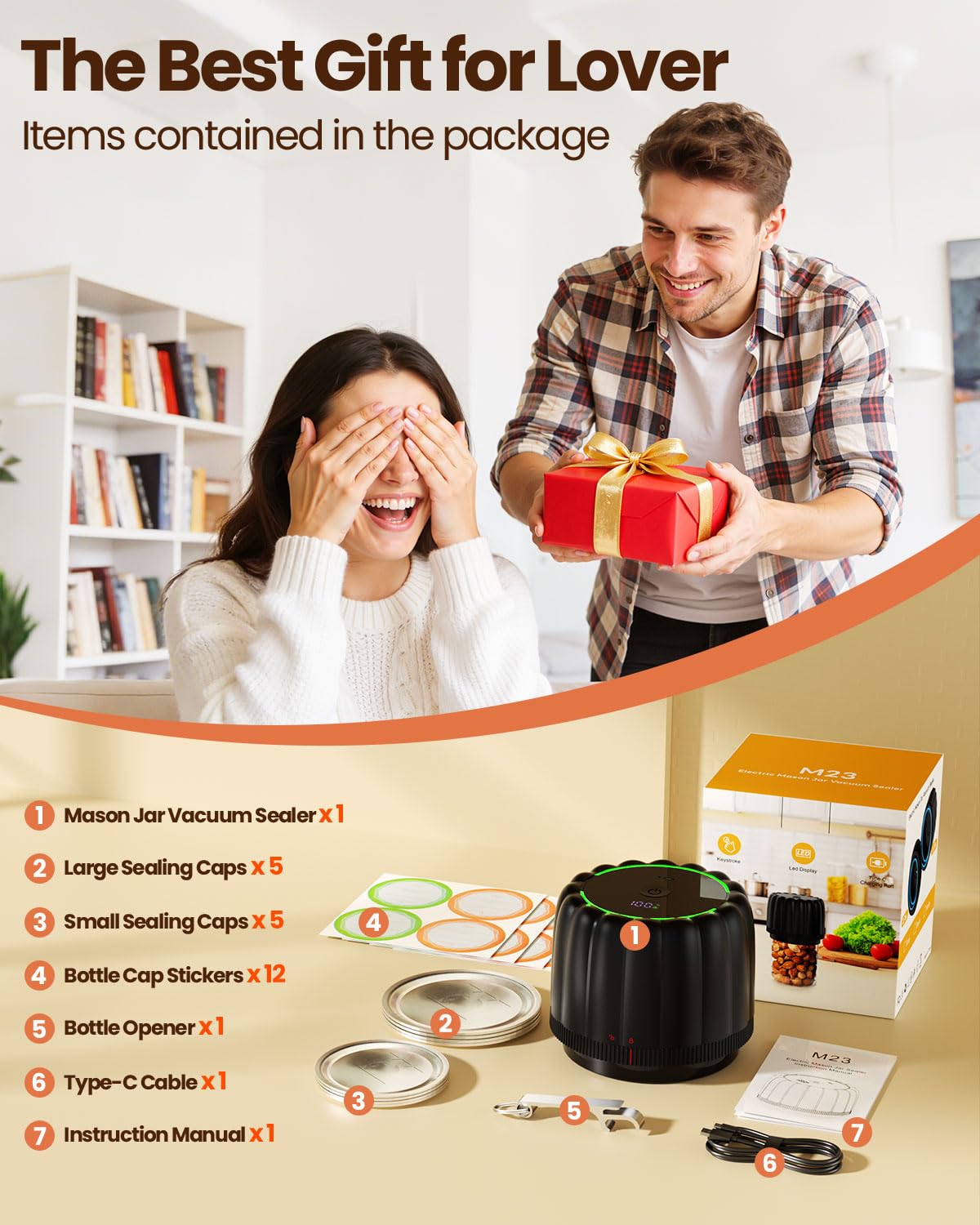 Snuuoby 2026 Upgraded Electric Mason Jar Vacuum Sealer Kit with Wide and Regular Mouth Mason Lids -80kpa Automatic Vacuum Pump 2500mAh Battery One Touch Canning Sealing Machine for Food Storage Black