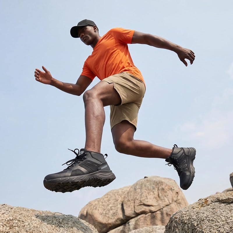 Men's Waterproof Hiking Boots - Lightweight Outdoor Shoes in Black