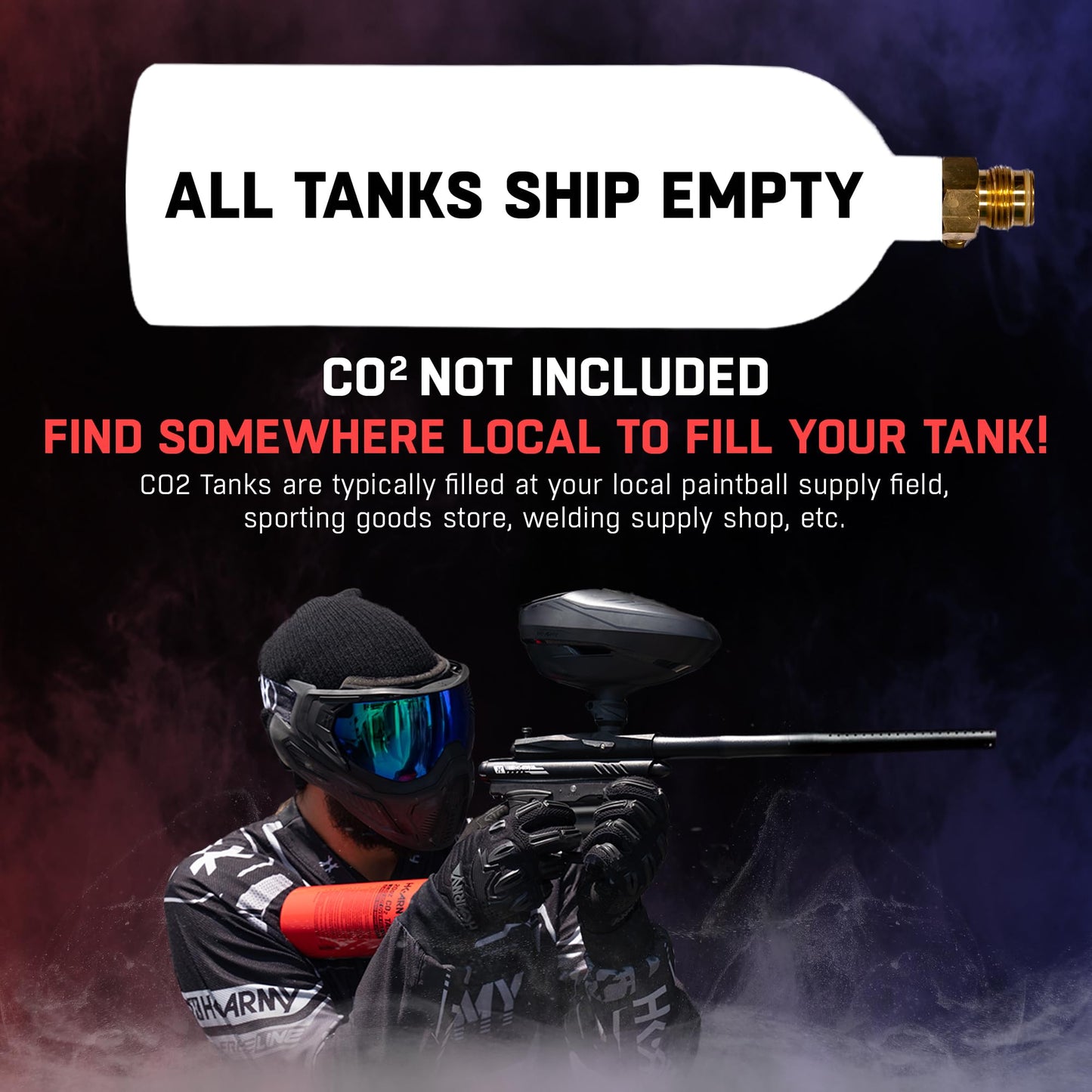 HK Army 20oz Aluminum CO2 Tank - High Pressure Compressed Air System for Paintball & Airsoft Gear - Red