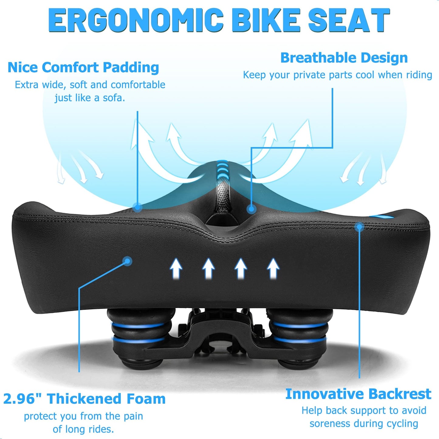 CDYWD Oversized Bike Seat for Men & Women Comfort, Extra Wide Bicycle Seat Cushion, Comfortable Soft Padded, Large Replacement Saddle for Peloton, Stationary Exercise Bike, Cruiser, City Bike, Ebike