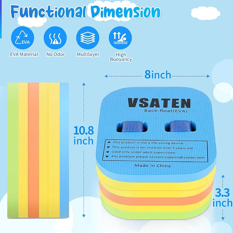60lb-100lb Kids Back Float with 3-Layer Thick Foam - Adjustable Learn-to-Swim Belt