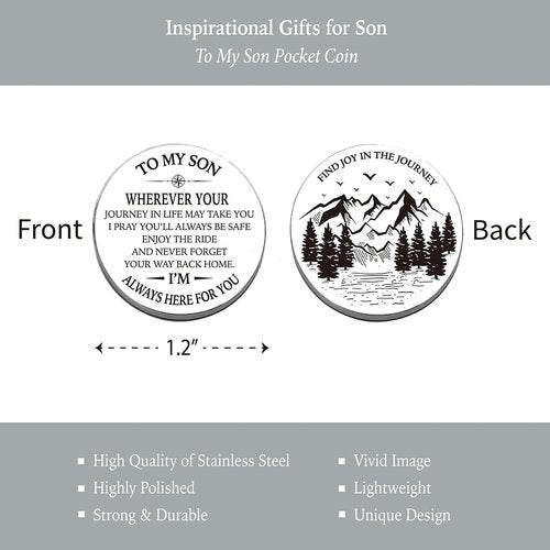 Son Gifts from Mom Dad, Go Confidently Pocket Compass Engraved Black, to My Son Pocket Token, Inspirational Keepsake Gifts Ideas for Older Son Birthday College Graduation Christmas