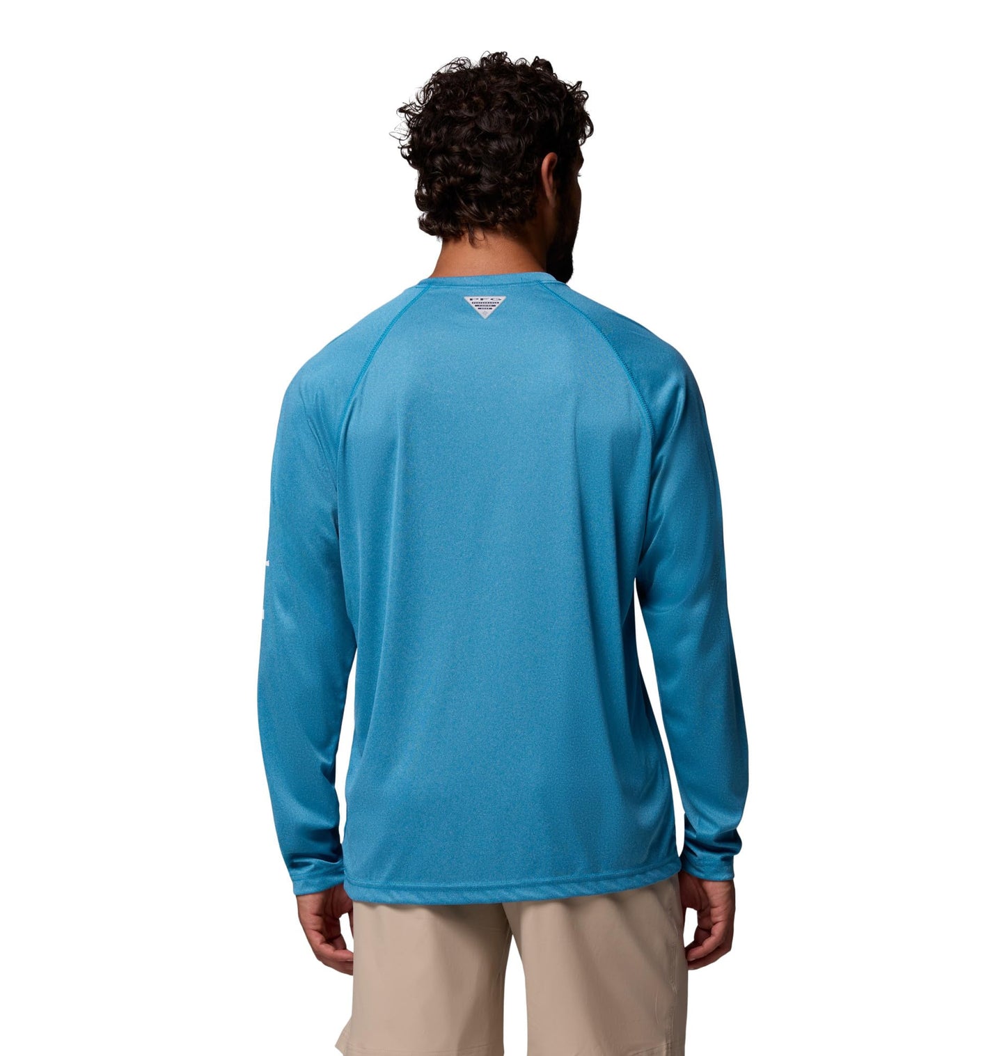 Columbia Men's PFG Terminal Tackle Long Sleeve Fishing Shirt, Blue Echo Heather/White Logo, 6X