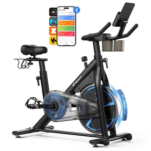 MERACH Exercise Bike, Stationary Bikes for Home, Magnetic Indoor Cycling Bike with Self-developed APP, 330lbs Capacity & Comfortable Seat Cushion & Tablet Mount for Weight Loss Gym Cardio