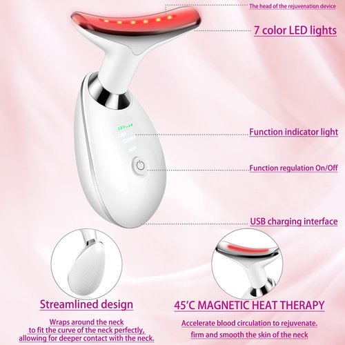 VGY Face and Neck Massager Tool, 7-in-1 Color Red-Light-Therapy Wand for Skin Care, White