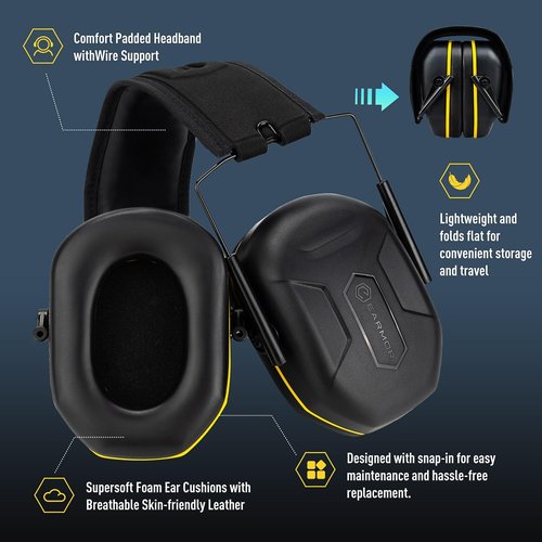 EARMOR OFFICIAL Shooting Ear Protection Earmuffs for Gun Range, NRR 27dB Noise Cancelling Hearing Protection Ear Muffs with Low-Profile Earcups, Compact Foldable for Shooting Hunting