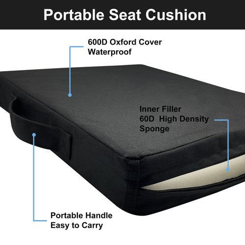 UCOMFEEL Portable Stadium Seat Cushions with Handle, 2 Inches Thick, Waterproof Oxford Fabric, Zipper Design, Set of 2 (Black)