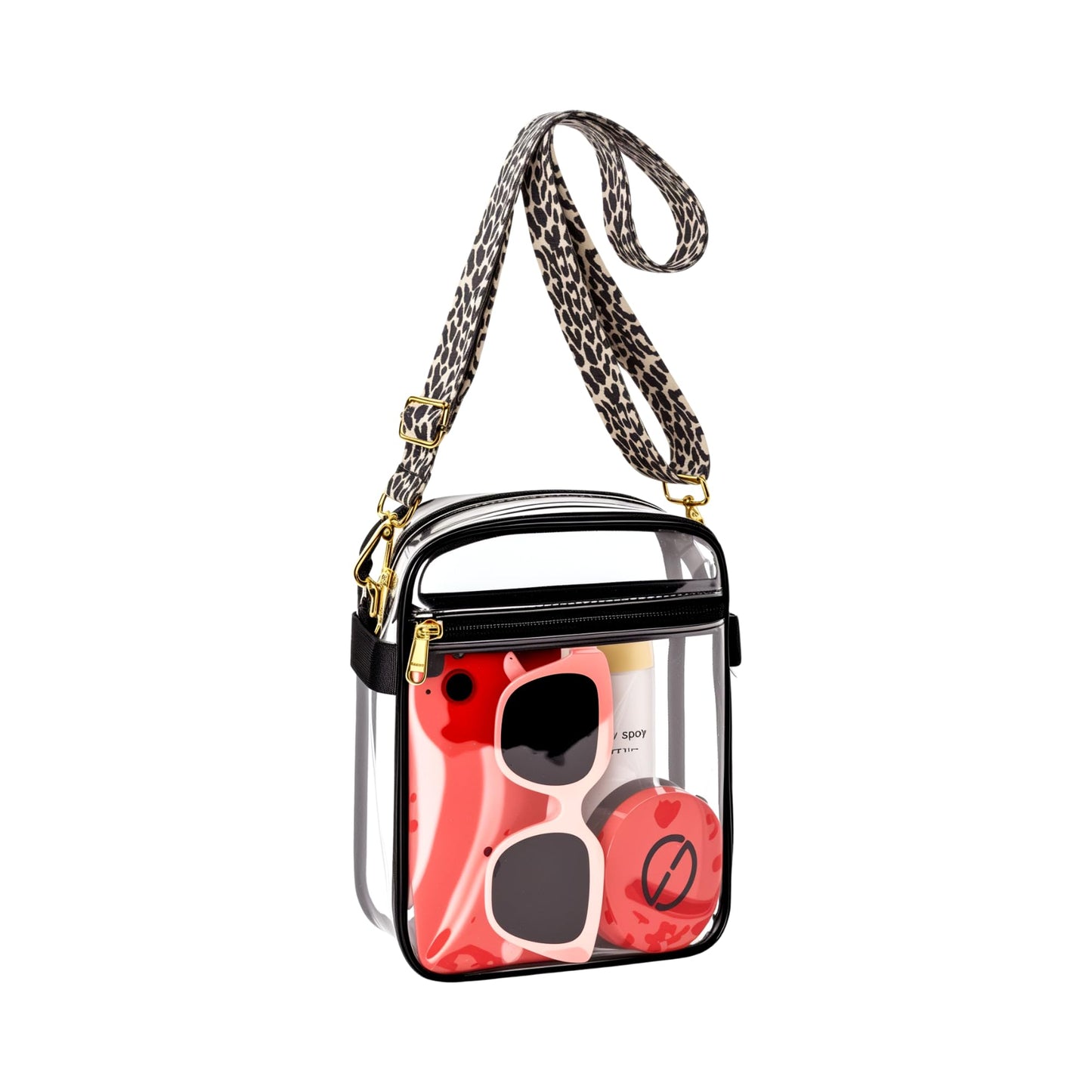 MAY TREE Clear Bag for Stadium Events Clear Purse for Work Concert Sport Events, Leopard Strap