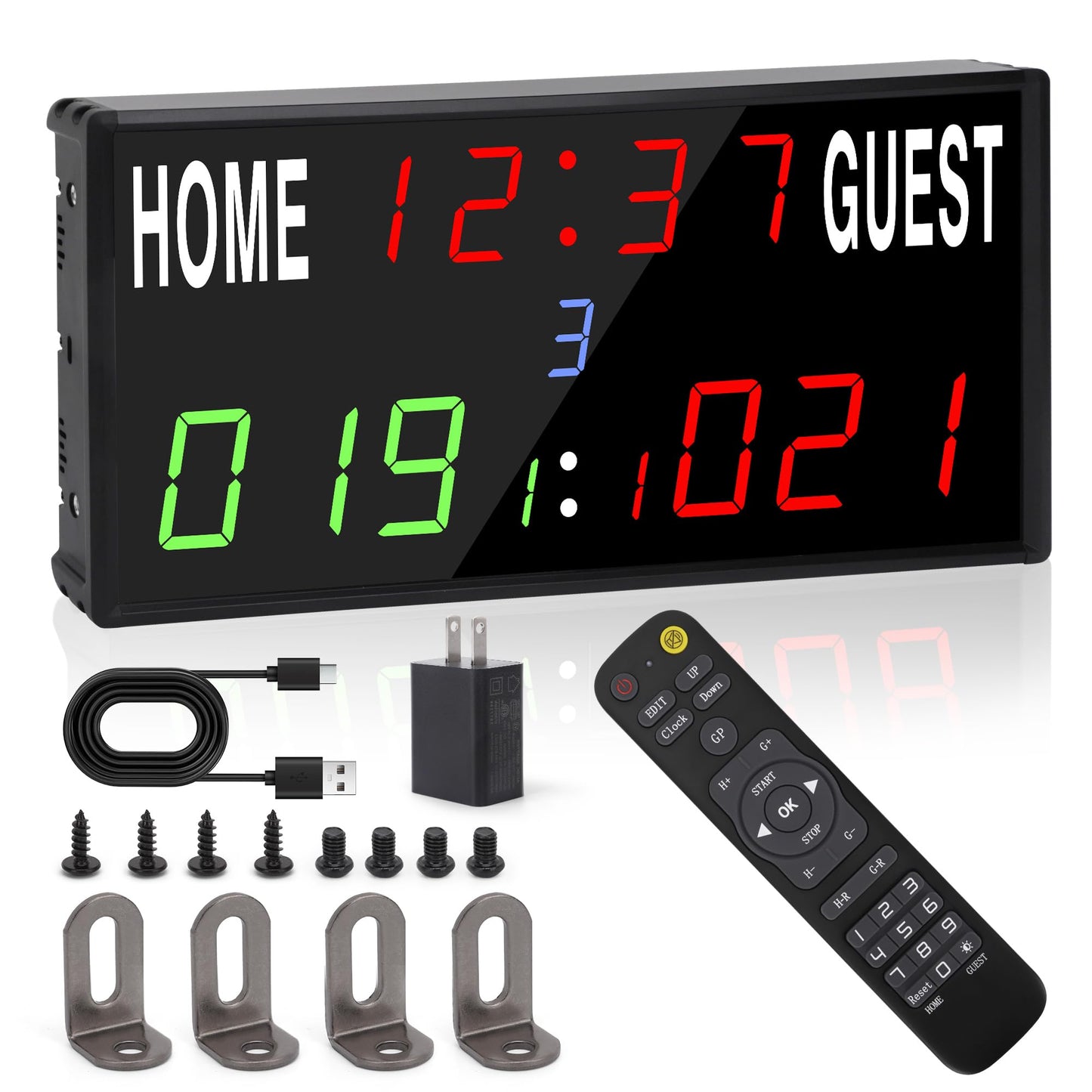 LED Electronic Scoreboard Digital Score Keeper with Remote/Timer/Shot Clock,Portable Basketball Scoreboard with 40-Foot Remote Control ,100FT VISIBLE,24H Clock,Score History,6 Brightness,3 Placements