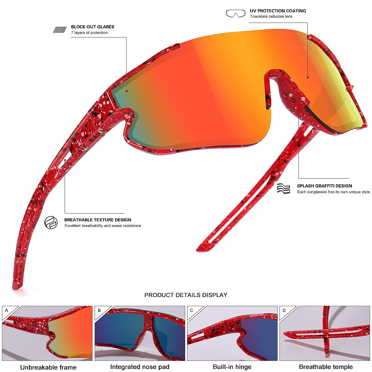 SEKKAF Kids Baseball Sunglasses for Boys Girls Youth Softball Cycling Sports Sunglasses UV400 Protection Age 5-12