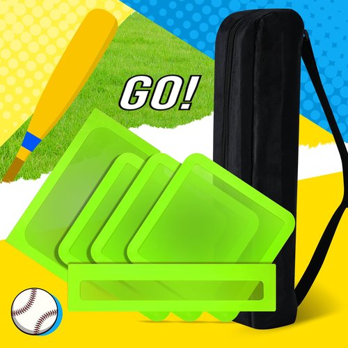 Lolyer Baseball Bases for Yard Set- 3 Throw Down Bases 1 Homeplate 1 Pitching Rubber with Baseball Bases Bag for Kids Practice, Rubber Bases for Kickball Baseball Play (Glow in The Dark)