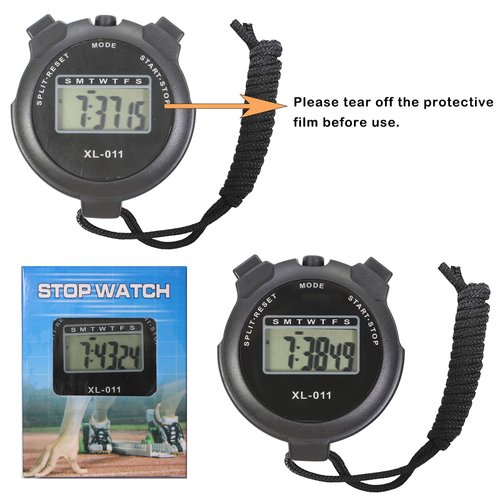 6-Pack Multi-Function Electronic Digital Sport Stopwatch Timer, Large Display with Date Time and Alarm Function, Sports Coaches Fitness Coaches and Referees Black