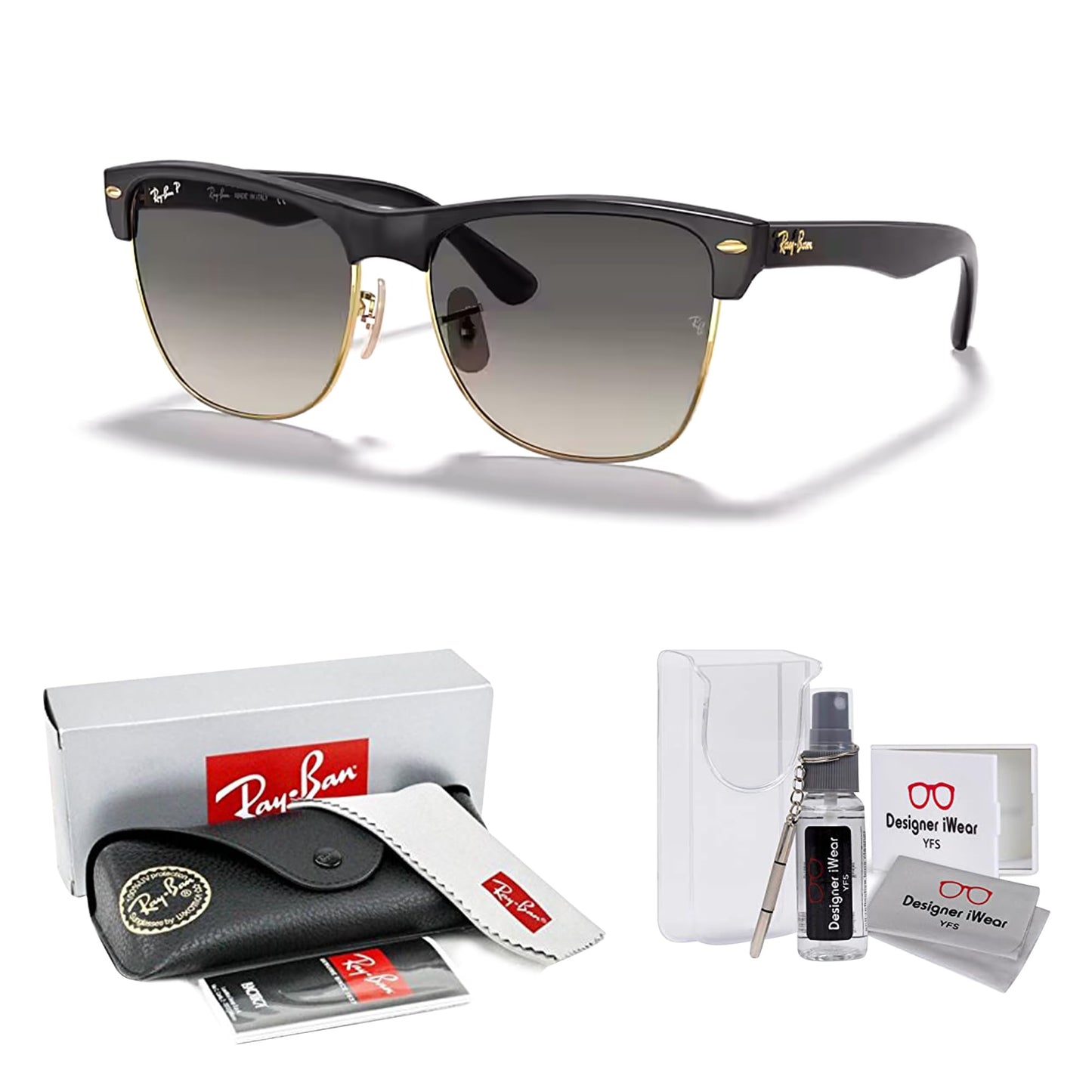 Ray-Ban RB4175 Clubmaster Oversized 877/M3 57MM Demigloss Black/Crystal Lens Dark Grey Gradient Polarized Square Sunglasses for Men (Large)